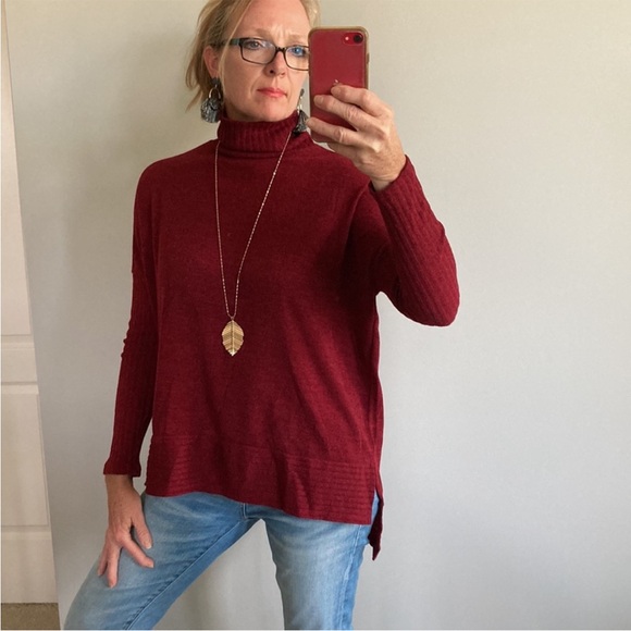 Burgundy Color Long Sleeve Turtleneck Sweater - Picture 6 of 9
